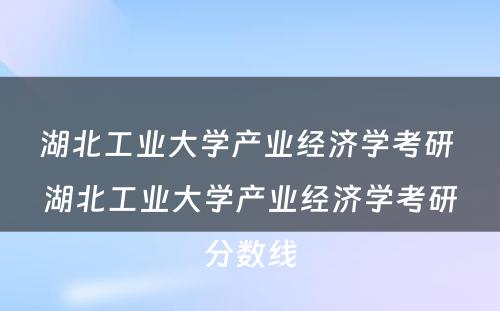 湖北工业大学产业经济学考研 湖北工业大学产业经济学考研分数线