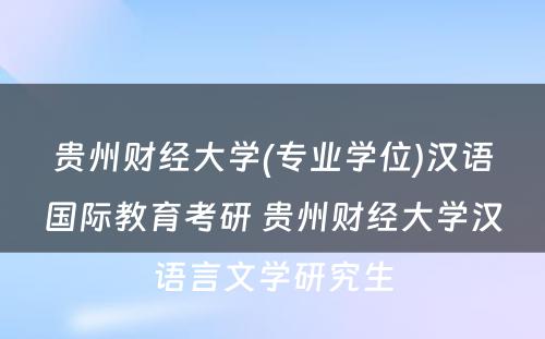 贵州财经大学(专业学位)汉语国际教育考研 贵州财经大学汉语言文学研究生