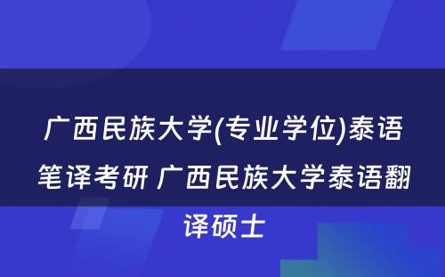 广西民族大学(专业学位)泰语笔译考研 广西民族大学泰语翻译硕士