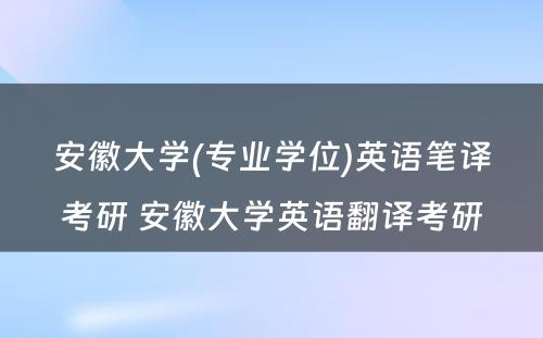 安徽大学(专业学位)英语笔译考研 安徽大学英语翻译考研