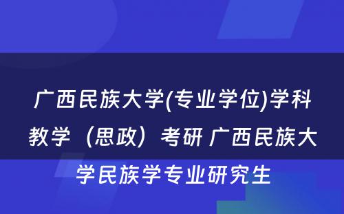 广西民族大学(专业学位)学科教学（思政）考研 广西民族大学民族学专业研究生