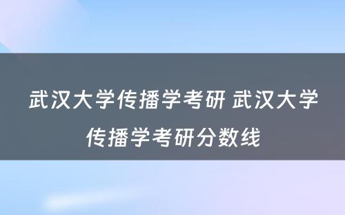 武汉大学传播学考研 武汉大学传播学考研分数线