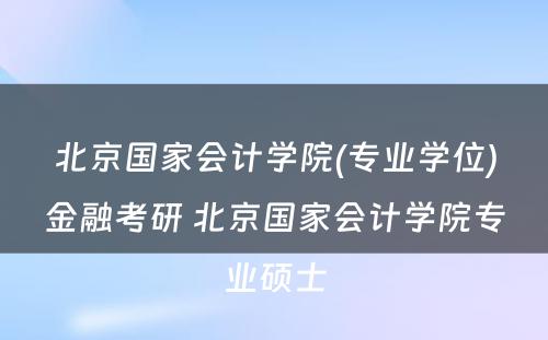 北京国家会计学院(专业学位)金融考研 北京国家会计学院专业硕士