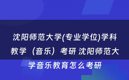 沈阳师范大学(专业学位)学科教学（音乐）考研 沈阳师范大学音乐教育怎么考研