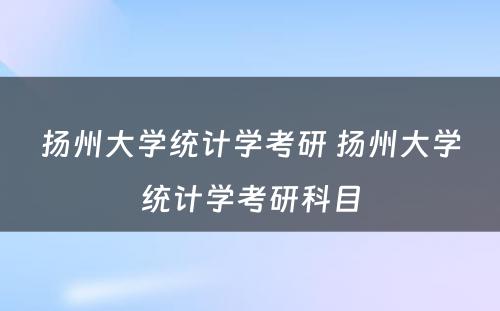 扬州大学统计学考研 扬州大学统计学考研科目