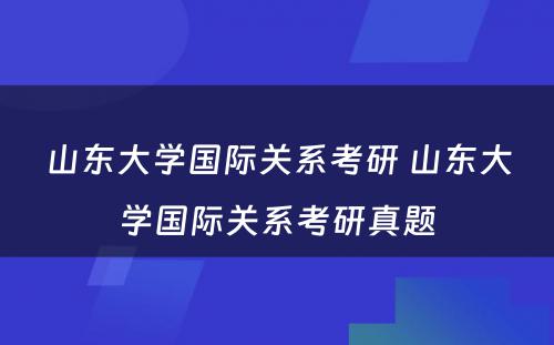 山东大学国际关系考研 山东大学国际关系考研真题