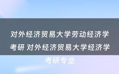 对外经济贸易大学劳动经济学考研 对外经济贸易大学经济学考研专业