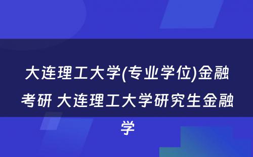 大连理工大学(专业学位)金融考研 大连理工大学研究生金融学