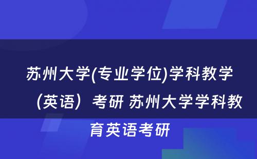 苏州大学(专业学位)学科教学（英语）考研 苏州大学学科教育英语考研