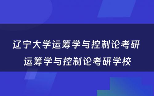 辽宁大学运筹学与控制论考研 运筹学与控制论考研学校