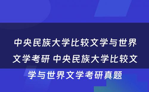 中央民族大学比较文学与世界文学考研 中央民族大学比较文学与世界文学考研真题