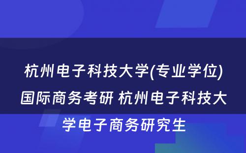 杭州电子科技大学(专业学位)国际商务考研 杭州电子科技大学电子商务研究生