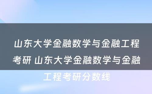 山东大学金融数学与金融工程考研 山东大学金融数学与金融工程考研分数线