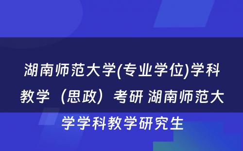 湖南师范大学(专业学位)学科教学（思政）考研 湖南师范大学学科教学研究生