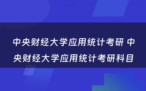 中央财经大学应用统计考研 中央财经大学应用统计考研科目