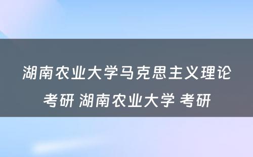 湖南农业大学马克思主义理论考研 湖南农业大学 考研