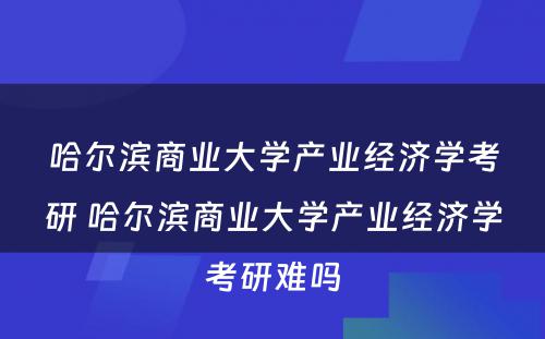 哈尔滨商业大学产业经济学考研 哈尔滨商业大学产业经济学考研难吗