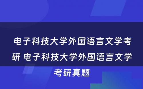 电子科技大学外国语言文学考研 电子科技大学外国语言文学考研真题