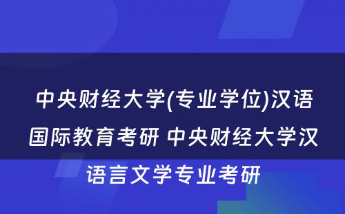 中央财经大学(专业学位)汉语国际教育考研 中央财经大学汉语言文学专业考研