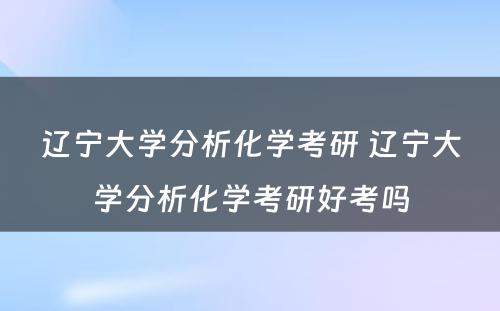 辽宁大学分析化学考研 辽宁大学分析化学考研好考吗