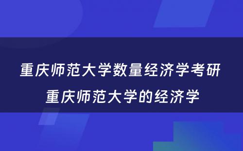 重庆师范大学数量经济学考研 重庆师范大学的经济学