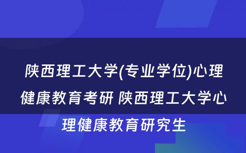 陕西理工大学(专业学位)心理健康教育考研 陕西理工大学心理健康教育研究生