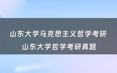 山东大学马克思主义哲学考研 山东大学哲学考研真题