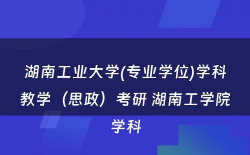 湖南工业大学(专业学位)学科教学（思政）考研 湖南工学院学科