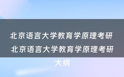 北京语言大学教育学原理考研 北京语言大学教育学原理考研大纲