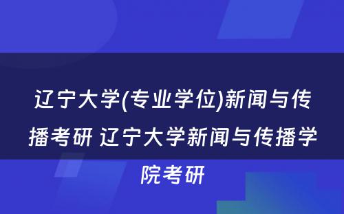 辽宁大学(专业学位)新闻与传播考研 辽宁大学新闻与传播学院考研