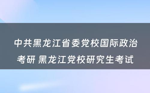 中共黑龙江省委党校国际政治考研 黑龙江党校研究生考试