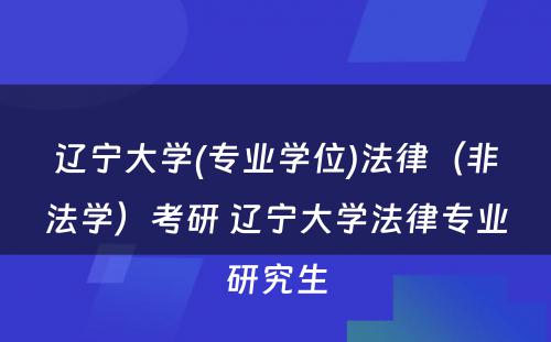 辽宁大学(专业学位)法律（非法学）考研 辽宁大学法律专业研究生