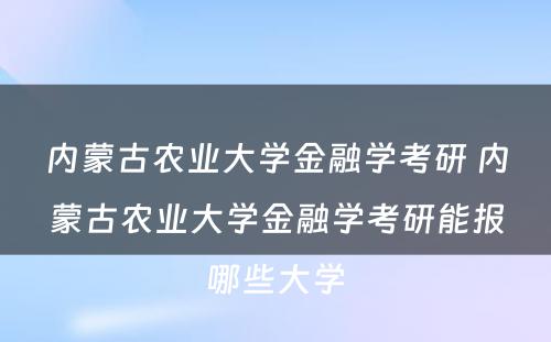 内蒙古农业大学金融学考研 内蒙古农业大学金融学考研能报哪些大学