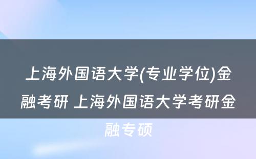 上海外国语大学(专业学位)金融考研 上海外国语大学考研金融专硕