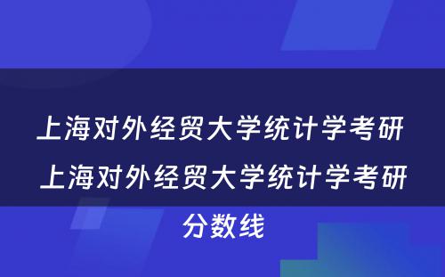 上海对外经贸大学统计学考研 上海对外经贸大学统计学考研分数线