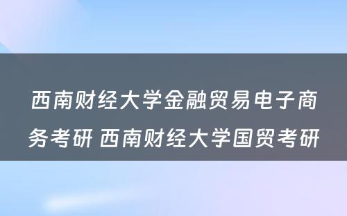 西南财经大学金融贸易电子商务考研 西南财经大学国贸考研