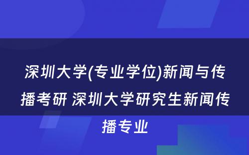 深圳大学(专业学位)新闻与传播考研 深圳大学研究生新闻传播专业