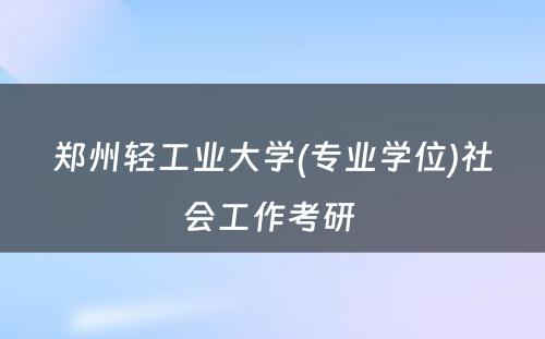 郑州轻工业大学(专业学位)社会工作考研 