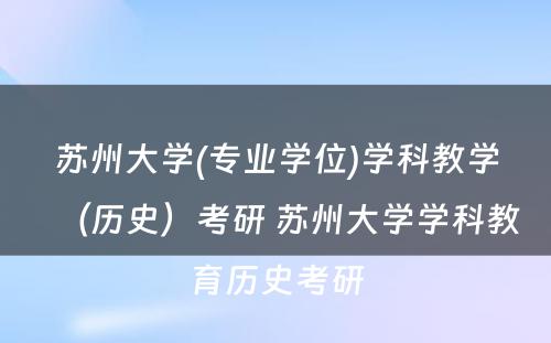 苏州大学(专业学位)学科教学（历史）考研 苏州大学学科教育历史考研