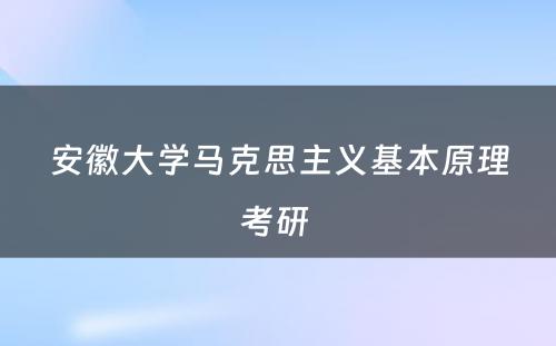 安徽大学马克思主义基本原理考研 