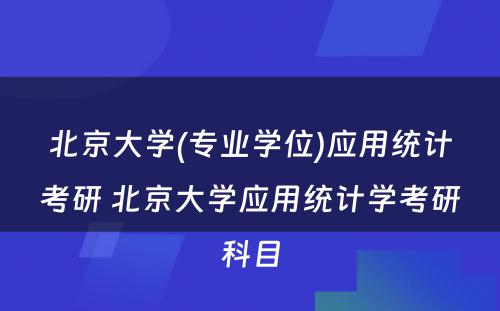 北京大学(专业学位)应用统计考研 北京大学应用统计学考研科目