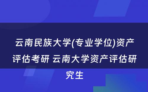 云南民族大学(专业学位)资产评估考研 云南大学资产评估研究生