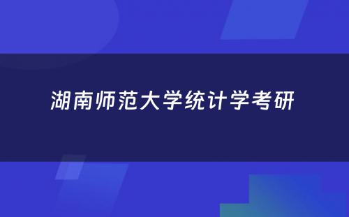 湖南师范大学统计学考研 