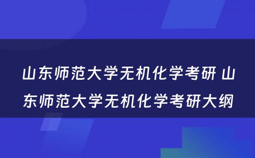 山东师范大学无机化学考研 山东师范大学无机化学考研大纲