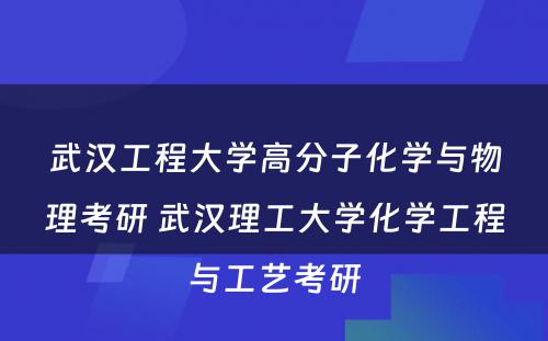 武汉工程大学高分子化学与物理考研 武汉理工大学化学工程与工艺考研