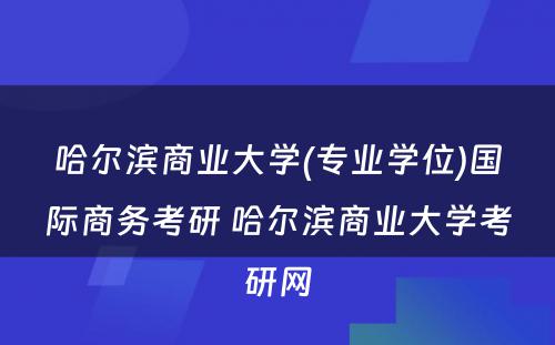 哈尔滨商业大学(专业学位)国际商务考研 哈尔滨商业大学考研网