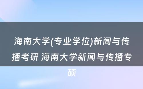 海南大学(专业学位)新闻与传播考研 海南大学新闻与传播专硕