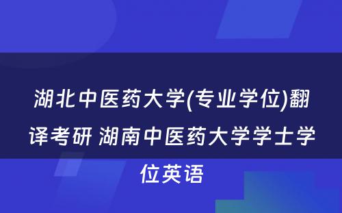 湖北中医药大学(专业学位)翻译考研 湖南中医药大学学士学位英语