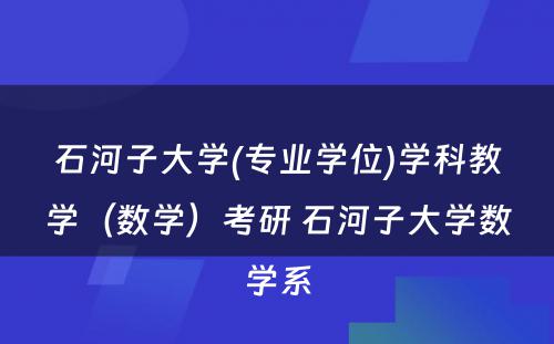 石河子大学(专业学位)学科教学（数学）考研 石河子大学数学系