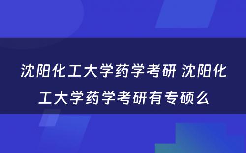 沈阳化工大学药学考研 沈阳化工大学药学考研有专硕么